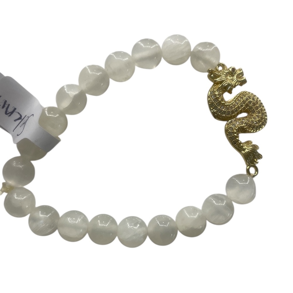 Selenite gemstone, Gold Dragon bracelet